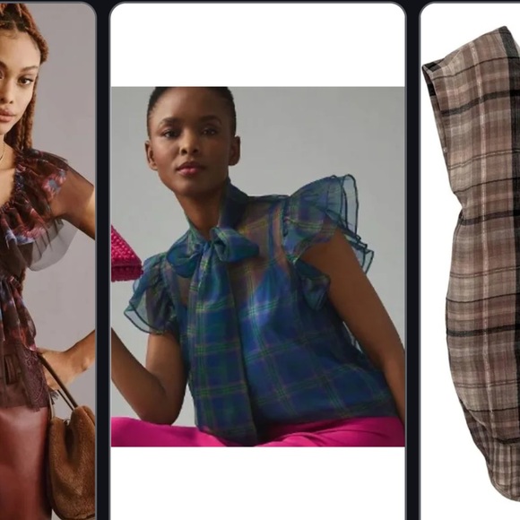 NWT Anthropologie Plaid Sheer Ruffle Top - Picture 7 of 8